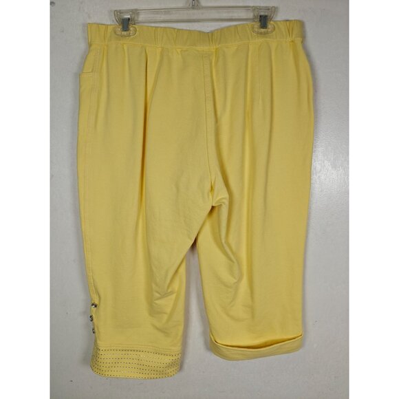 DreamJeannes Quacker Factory  Womens M Yellow Pull On Crop Capri Pants - Picture 6 of 10